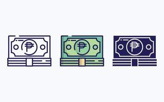 moneta Nota, i soldi linea e glifo icona, vettore illustrazione