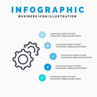 Ingranaggio ingranaggi ambientazione linea icona con 5 passaggi presentazione infografica sfondo vettore