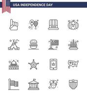 contento indipendenza giorno imballare di 16 Linee segni e simboli per tenda Festival America bandiera zucca Stati Uniti d'America modificabile Stati Uniti d'America giorno vettore design elementi
