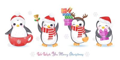 simpatica collezione di pinguini per decorazioni natalizie vettore