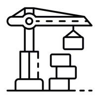 costruzione casa gru icona, schema stile vettore