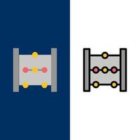 abaco formazione scolastica matematica icone piatto e linea pieno icona impostato vettore blu sfondo