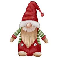 Natale gnomo indossare Santa Claus rosso cappello isolato su bianca sfondo. acquerello mano dipingere carino scandinavo nani, vettore illustrazione elementi personaggio per allegro natale, nuovo anno saluto