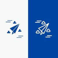 ragnatela design carta volare linea e glifo solido icona blu bandiera linea e glifo solido icona blu bandiera vettore