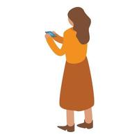 donna acquistare in linea smartphone icona, isometrico stile vettore