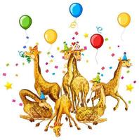 gruppo di giraffa nel personaggio dei cartoni animati a tema di festa su sfondo bianco vettore
