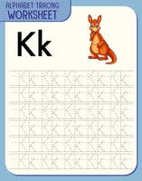 foglio di lavoro per tracciare l'alfabeto con le lettere k e k vettore