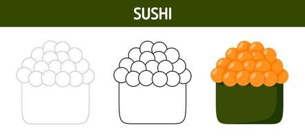 Sushi tracciato e colorazione foglio di lavoro per bambini vettore