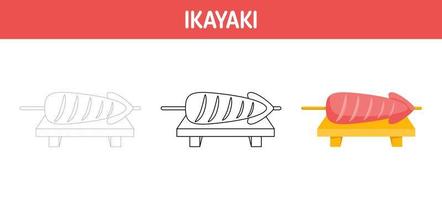 ikayaki tracciato e colorazione foglio di lavoro per bambini vettore