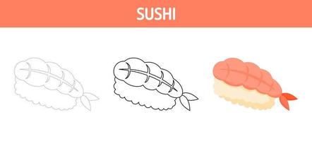 Sushi tracciato e colorazione foglio di lavoro per bambini vettore