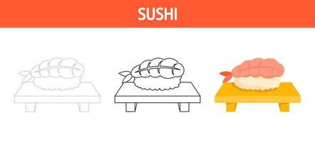 Sushi tracciato e colorazione foglio di lavoro per bambini vettore