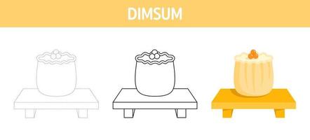 dim sum tracciato e colorazione foglio di lavoro per bambini vettore