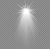Natale stella con riflettore. leggero effetto bianca colore. raggiante isolato bianca scintillante leggero effetto. scintilla riflettore speciale effetto design. raggio vettore elemento.