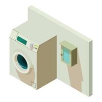 domestico apparecchio icona isometrico vettore. moderno lavaggio macchina e parete mensola vettore