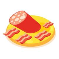 carne Pizza icona isometrico vettore. Pizza con salsiccia e Bacon su di legno piatto vettore