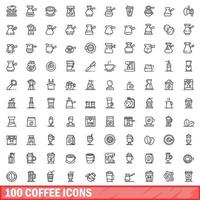 100 icone di caffè impostate, stile contorno vettore