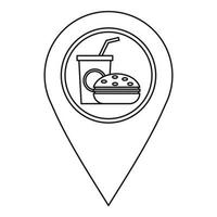 veloce cibo perno carta geografica icona, schema stile vettore