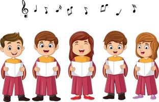 cartone animato coro bambini cantando un' canzone vettore