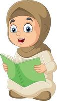 ragazza musulmana del fumetto che legge un libro vettore