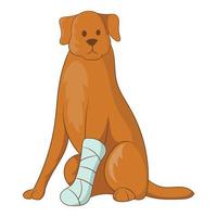 cane con un ferito gamba icona, cartone animato stile vettore