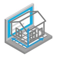 costruzione progetto icona isometrico vettore. Aperto il computer portatile e Casa proiezione vettore