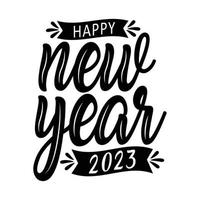 contento nuovo anno 2023 con festivo. lettering composizione con stelle e brilla. vettore illustrazione. buio sfondo. vacanza decorativo elementi. congratulazione