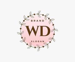 iniziale wd femminile logo. utilizzabile per natura, salone, terme, cosmetico e bellezza loghi. piatto vettore logo design modello elemento.