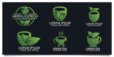 impostato verde tè logo design con semplice concetto premio vettore