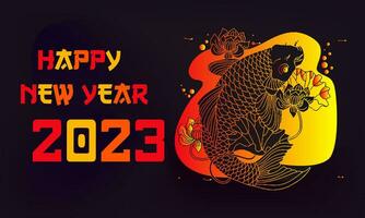 contento nuovo anno 2023 con koi pesce per striscione, manifesto, sociale media vettore