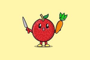 carino cartone animato lychee Tenere coltello e carota vettore