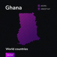 vettore a strisce carta geografica di Ghana nel viola colori su il buio a strisce sfondo, piatto stile. educativo bandiera