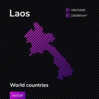 vettore piatto carta geografica di Laos con Viola, viola, rosa a strisce struttura su nero sfondo. educativo striscione, manifesto di Laos