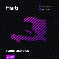 vettore creativo neon piatto carta geografica di Haiti con Viola, viola, rosa a strisce struttura su nero sfondo. educativo striscione, manifesto di Haiti