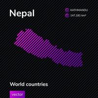 vettore piatto carta geografica di Nepal nel viola colori su a strisce nero sfondo. educativo bandiera