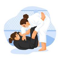 femmina combattente con jiu jitsu sport concetto vettore