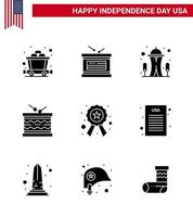 impostato di 9 Stati Uniti d'America giorno icone americano simboli indipendenza giorno segni per polizia st punto di riferimento parata strumento modificabile Stati Uniti d'America giorno vettore design elementi
