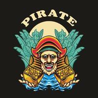 pirata con Tesoro logo vettore illustrazione