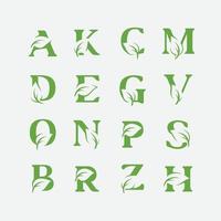 impostato di vettore verde alfabeto eco logo con foglie, verde eco alfabeto vettore icona, impostare di iniziale con natura logo design ispirazione.