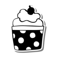 monocromatico Cupcake con ciliegia e frustato crema su bianca silhouette e grigio ombra. vettore illustrazione per decorazione o qualunque design.