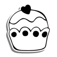 monocromatico Cupcake con cuore su bianca silhouette e grigio ombra. vettore illustrazione per decorazione o qualunque design.