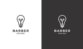 inteligente barbiere logo design moderno concetto, leggero lampadina combinare con forbice logo icona vettore
