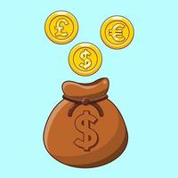 i soldi Borsa raccogliere moneta dollaro icona piatto design oro cartone animato stile dollaro simbolo illustrazione vettore
