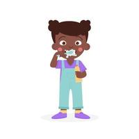 un' bambino ragazza africano americano di carnagione scura spazzole sua denti. nazionale bambini dentale Salute mese vettore