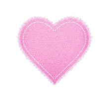 denim rosa cuore forma con cucitura. strappato jean toppa con punti. vettore realistico illustrazione su bianca sfondo