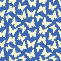 makhaon farfalle sagome modello. senza soluzione di continuità sfondo con bellissimo volante insetti. blu e giallo Stampa. vettore ripetere illustrazione per disegni, tessile, tessuto, involucro carta