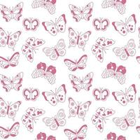 farfalle modello. carino senza soluzione di continuità sfondo con bellissimo schema volante insetti. rosa e bianca Stampa. vettore ripetere illustrazione per disegni, tessile, tessuto, involucro carta