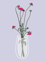 bicchiere vaso con fiori e ramo nel esso. mano disegnato floreale illustrazione. casa arredamento concetto. moderno piatto disegno per logo, modello, ragnatela e App design. vettore