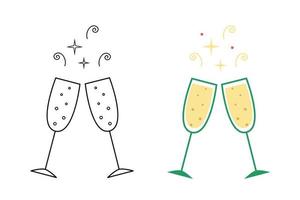 bicchieri di Champagne. mano disegnato schizzo scarabocchio stile. vacanza vettore illustrazione. isolato schema icona per Natale, compleanno, nozze.