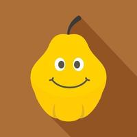 giallo sorridente Mela cotogna frutta icona, piatto stile vettore