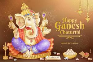 contento ganesh Chaturthi design con Dio Ganesha Tenere rituale strumento vettore